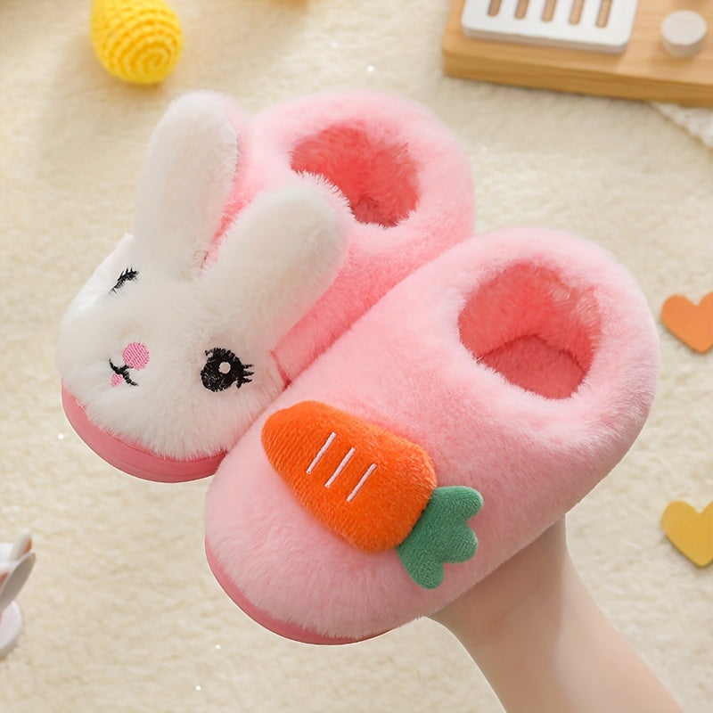 Girls' Cartoon Rabbit Furry House Shoes Non Slip Soft Bottom Walking Shoes
