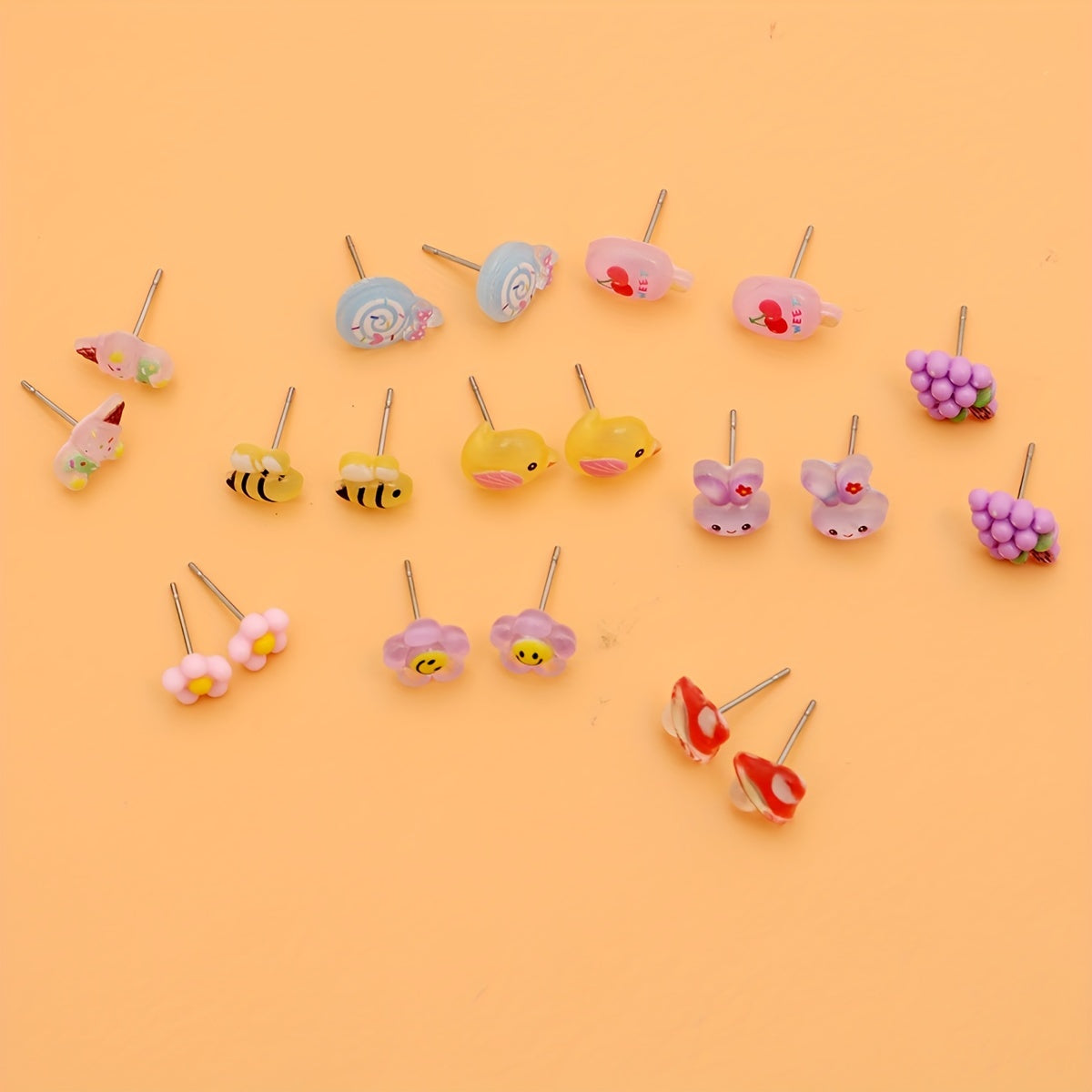 10 Pairs Cartoon Hypoallergenic Earrings Set For Little Girls