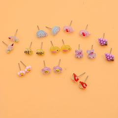 10 Pairs Cartoon Hypoallergenic Earrings Set For Little Girls