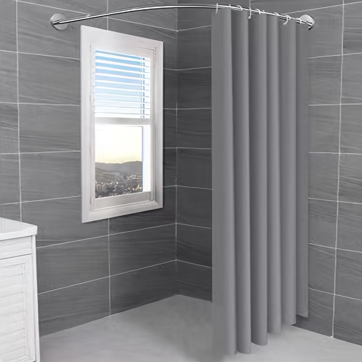 Waterproof Shower Curtain with Metal Buckle and Hooks