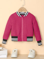Kid Girls' Striped Baseball Jacket Zip Up Varsity Style