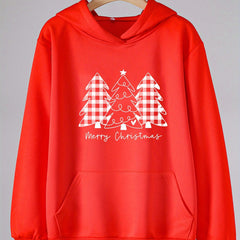 Christmas Tree Print Hoodies Girls Comfy Hooded Pullover With Pocket