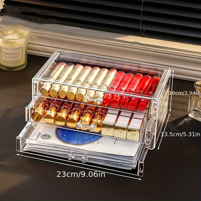 Clear Desktop Makeup Organizer With Drawers Dustproof Vanity Organizer