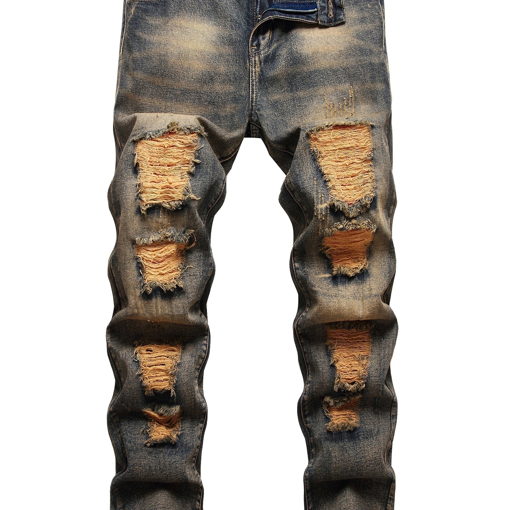 Men's Slim Fit Ripped Jeans Casual Distressed Vintage Denim Pants