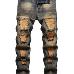 Men's Slim Fit Ripped Jeans Casual Distressed Vintage Denim Pants