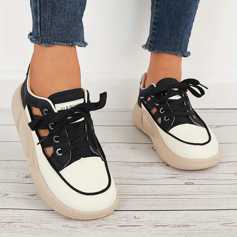 Women's Hollow Platform Lace Up Sneakers Thick Bottom Shoes