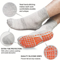 3 Pairs Men's Casual Non-Slip Yoga Socks, Warm Mid-Calf Cotton
