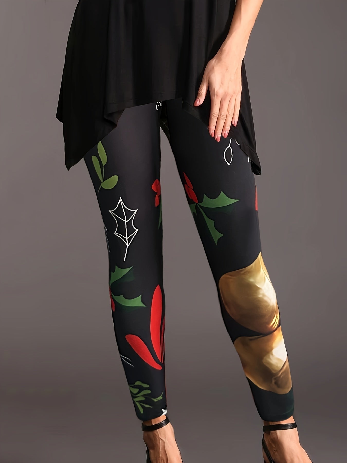Casual Floral Print Leggings Elastic Stretch