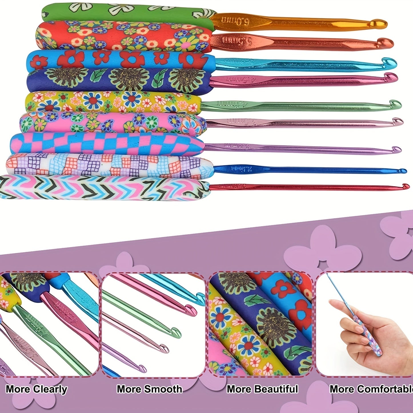 9pcs Aluminum Crochet Hooks Set Floral Crochet Kit for Beginners