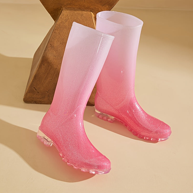 Winter Warm Gradient Rain Boots Waterproof High Tube Rubber Shoes