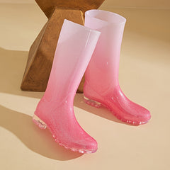 Winter Warm Gradient Rain Boots Waterproof High Tube Rubber Shoes