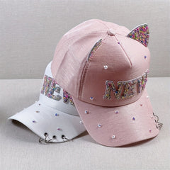 Y2K Baseball Cap Rhinestone Glitter Cat Ears Patch Dad Hats Kpop Sun Hat