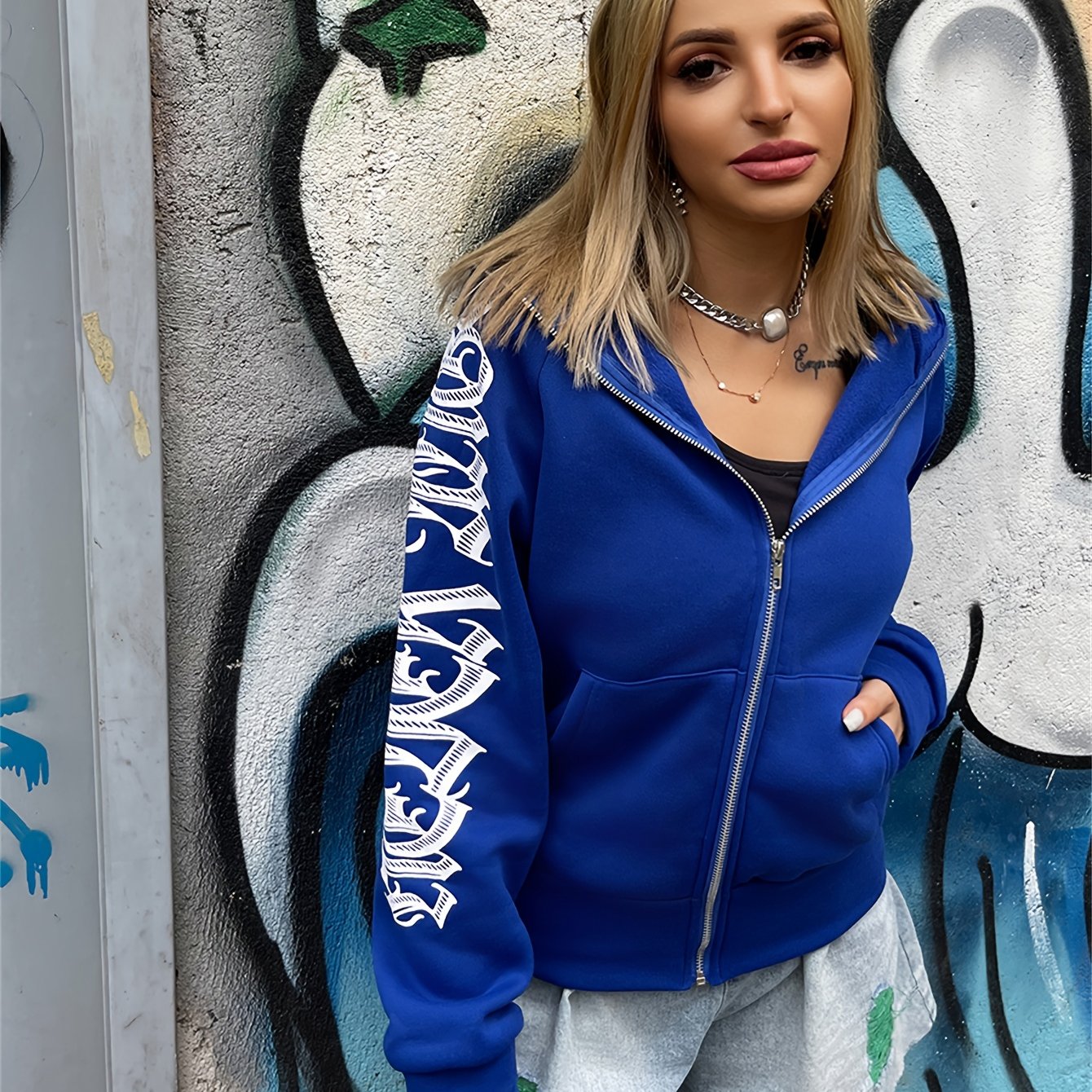 Y2K Style Sports Hoodie Jacket Zip Up Women's Sweatshirt