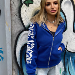 Y2K Style Sports Hoodie Jacket Zip Up Women's Sweatshirt