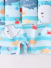 2pcs Baby Cartoon Print Buoyancy Swimsuit & Cap Set