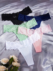 5 Pack Plus Size Sexy Lace Trim Comfort Thongs Set