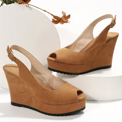 Women's Peep Toe Wedge Sandals Solid Buckle Strap Casual Comfort Summer
