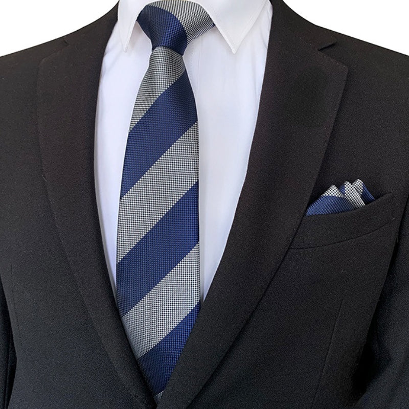 Men's Business Jacquard Polyester Striped Tie Set For Suit Wedding