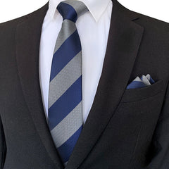 Men's Business Jacquard Polyester Striped Tie Set For Suit Wedding