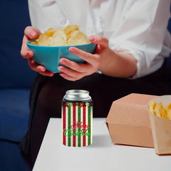 Colorful Vertical Stripes Neoprene Can Cooler - Merry Christmas Print