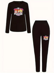 Cartoon Print Tee & Legging Set