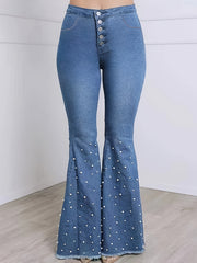 Women's Plus Pearl Button High Rise Flared Leg Jeans