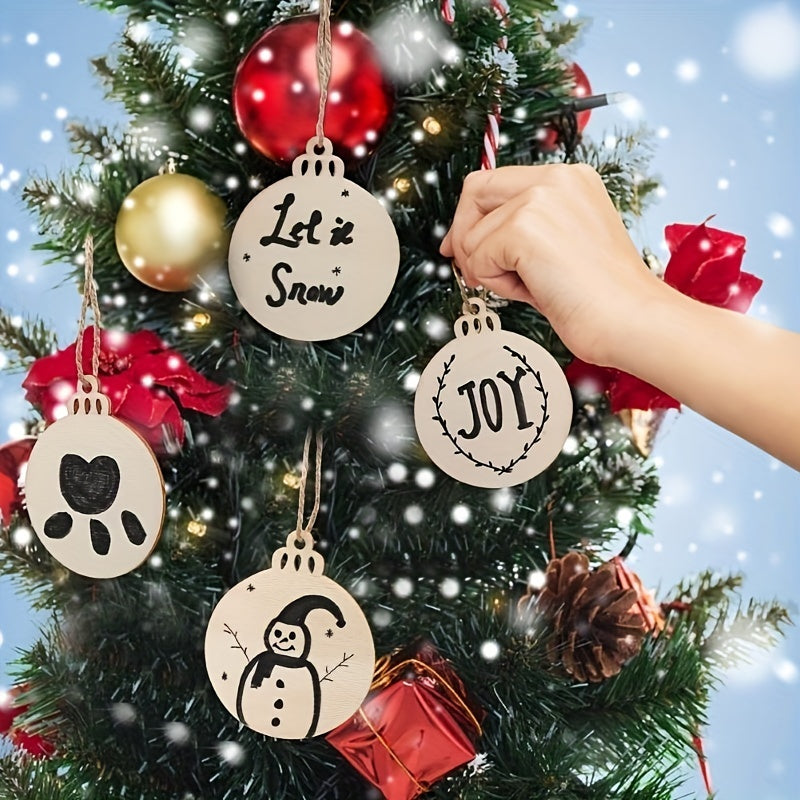 30pcs Wooden Christmas Ornaments Hanging Decorations Round Wooden Discs