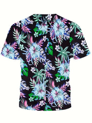3D Flower Graphic Short Sleeve T-Shirt for Girls and Boys