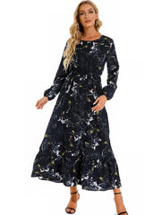 Floral Print Crew Neck Dress Long Sleeve Spring & Fall Women's Clothing