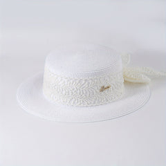 Lace Ribbon Bowknot Sun Hat Jazz Fedora Cap Straw Hat