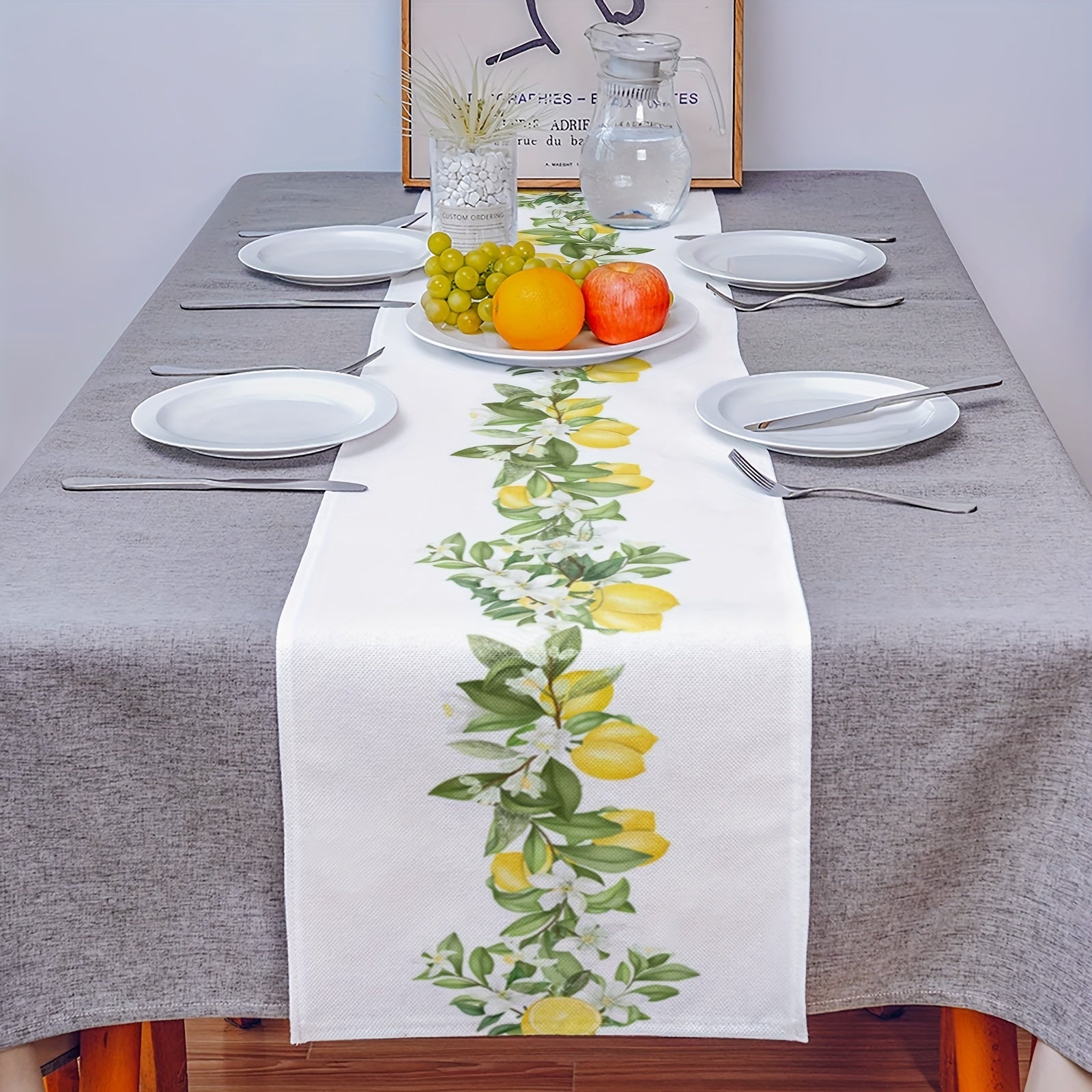 Rustic Lemon Burlap Linen Table Runner 33x182cm