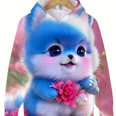 Cartoon Kitten Long Sleeve Hoodie for Girls