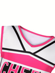 Girls Cheerleader Uniform Set V Neck Sleeveless Top Pleated Skirt Comfy Outfits