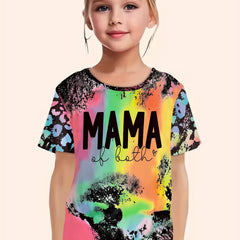 MAMA Print Leopard Print T shirt Girls Summer Clothes