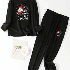 Christmas Lounge Set Snowman & Slogan Fleece Top & Joggers