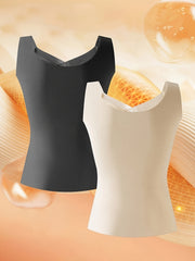2pcs Lace Thermal Underwear Soft V Neck Sleeveless Top Women's Lingerie