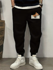 Men's Graffiti Bear Pattern Printed Sweatpants with Pockets