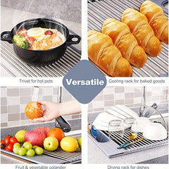 Stainless Steel Roll Up Dish Drying Rack with Utensil Holder