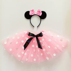 2 Pcs Girls Polka Dot Short Skirt with Headband Kids Princess Costume