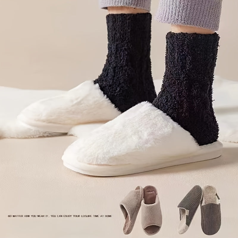 6 Pairs Winter Soft Warm Crew Socks Thick Fluffy Breathable Sweat Wicking Socks