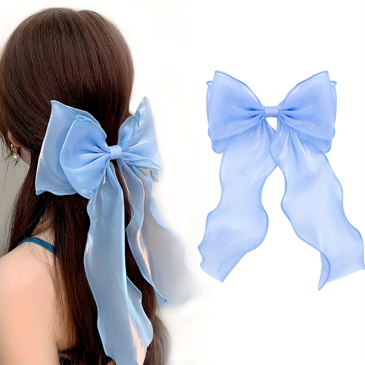 Mesh Bow Streamer Hair Clips for Girls