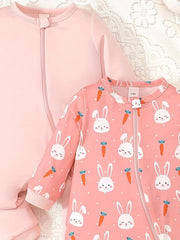 Infant Baby Jumpsuit Set Solid Cartoon Graphic Zip Up Long Sleeve