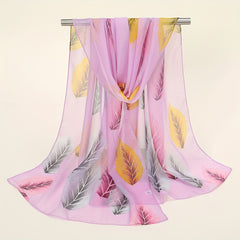 Boho Leaf Print Chiffon Scarf Thin Breathable Sunscreen Shawl