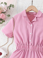 Sweet Lapel Short Sleeve Romper Elastic Waist Outfit