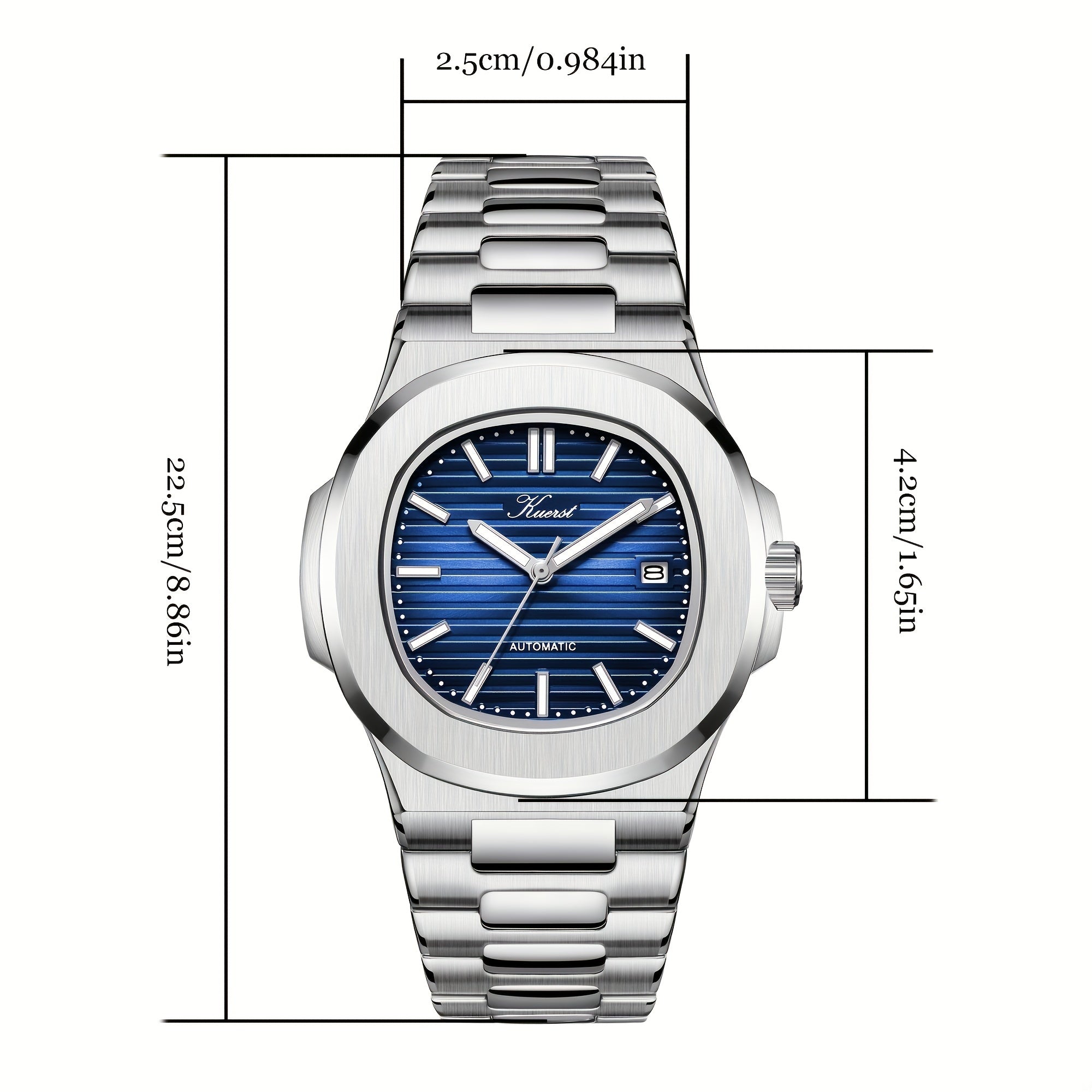 KUERST Men's Steel Strap Auto Mechanical Water Resistant Watch
