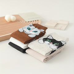 5 Pairs Cartoon Cat Socks Women's Stockings Hosiery