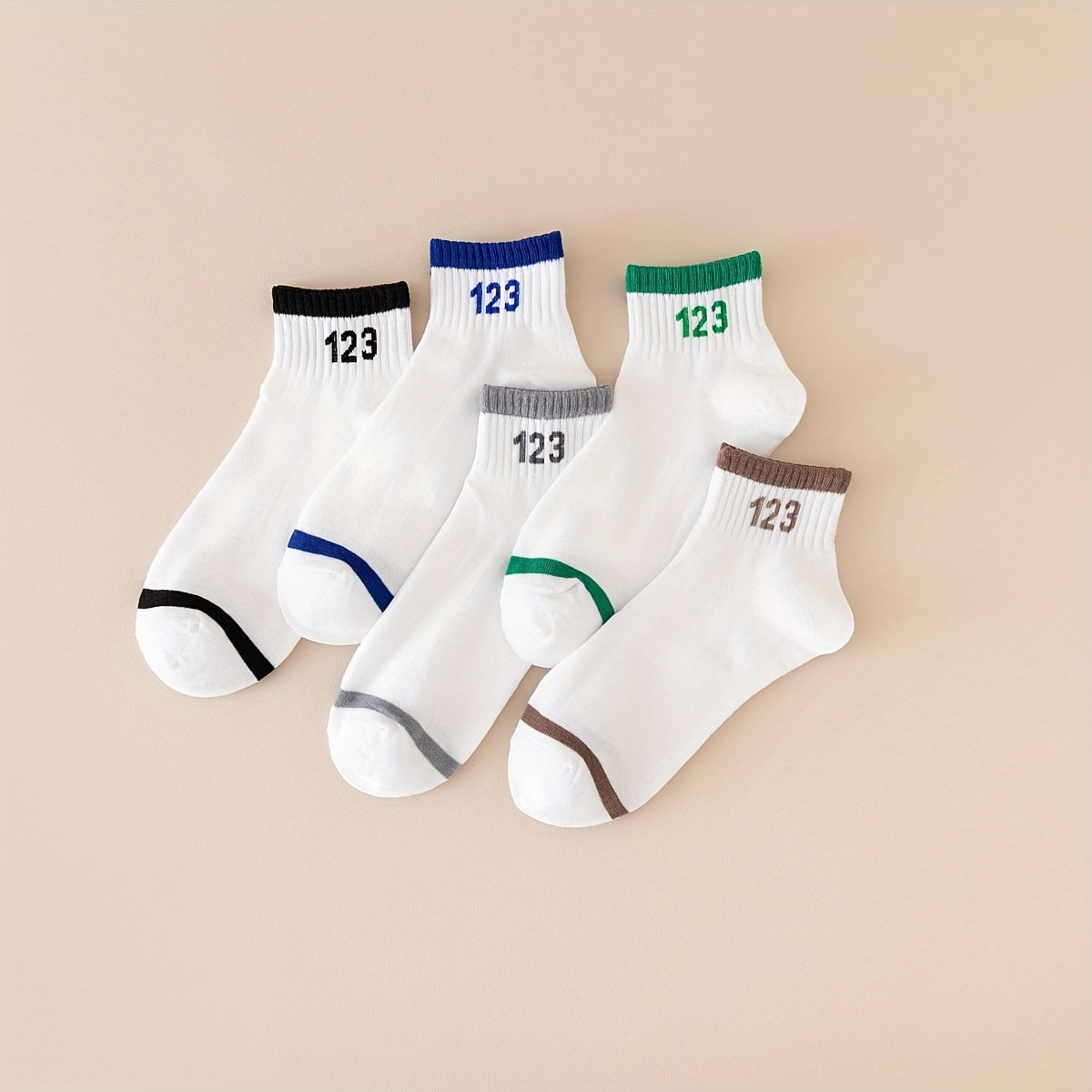 5 Pairs Number Print Sports Short Socks Women's Stockings