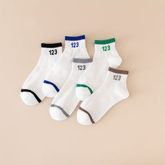 5 Pairs Number Print Sports Short Socks Women's Stockings