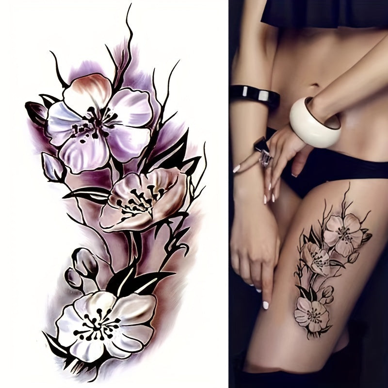 Dark Plain Flower And Plum Waterproof Tattoo Stickers