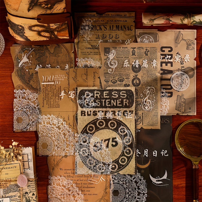 26 Vintage Scrapbook Paper Map Newspaper Pattern Journaling Supplies Kit